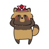 兜をかぶったタヌキ