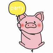 パーティーの風船を持っているぶた