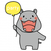 パーティーの風船を持っているカバ