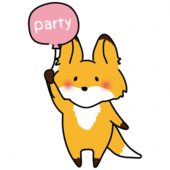 パーティーの風船を持っているキツネ