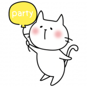 パーティーの風船を持っている白い猫