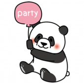 パーティーの風船を持っているパンダ