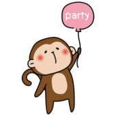 パーティーの風船を持っている猿