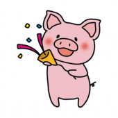 パーティーでクラッカーを鳴らすぶた