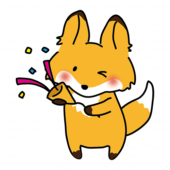 パーティーでクラッカーを鳴らすキツネ