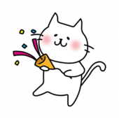 パーティーでクラッカーを鳴らす白い猫