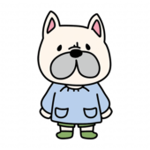 スモックを着たフレンチブルドッグ