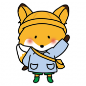 通園帽子と通園バッグを持っているキツネ