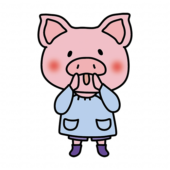 皆を呼んでいるスモックを着たぶた