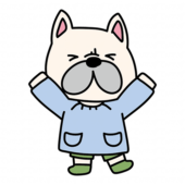 バンザイをしているスモックを着たフレンチブルドッグ