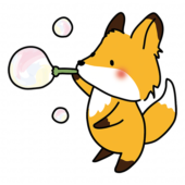 シャボン玉で遊ぶキツネ