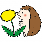 大きなタンポポとハリネズミ