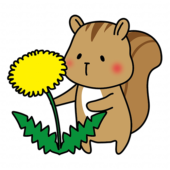 大きなタンポポとリス