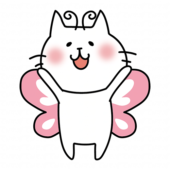 蝶々の格好をしている白い猫