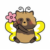 蝶々の格好をしているタヌキ