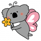 蝶々の格好をしてお花を運んでいるコアラ