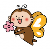 蝶々の格好をしてお花を運んでいる猿