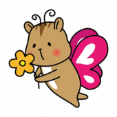 蝶々の格好をしてお花を運んでいるリス