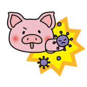 ウイルスをパンチするぶた