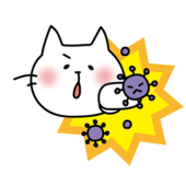 ウイルスをパンチする白い猫