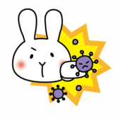 ウイルスをパンチする白いうさぎ