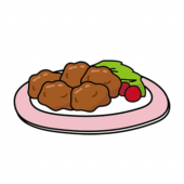 ピンクのお皿にのった唐揚げ