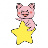 大きなお星さまに乗っているぶた