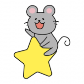 大きなお星さまに乗っているネズミ