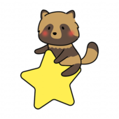 大きなお星さまに乗っているタヌキ