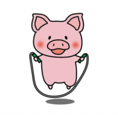 縄跳びをするぶた