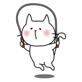 縄跳びをする白い猫
