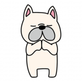 手を合わせて願い事をするフレンチブルドッグ