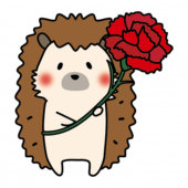 大きなカーネーションを持っているハリネズミ