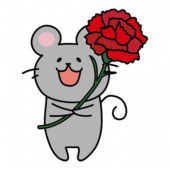 大きなカーネーションを持っているネズミ