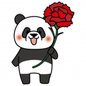 大きなカーネーションを持っているパンダ