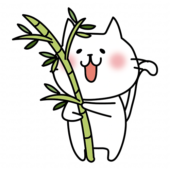 七夕の笹を準備をする白い猫