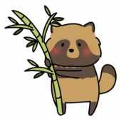 七夕の笹を準備をするタヌキ