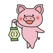 七夕の飾り付けをしているぶた