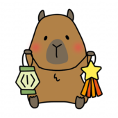 七夕飾りを持っているカピバラ