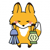 七夕飾りを持っているキツネ