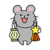 七夕飾りを持っているネズミ