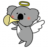 ラッパを吹いている天使の格好をしたコアラ