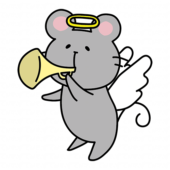 ラッパを吹いている天使の格好をしたネズミ