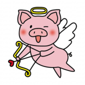 ハートの弓矢を引いている天使の格好をしたぶた