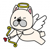 ハートの弓矢を引いている天使の格好をしたフレンチブルドッグ