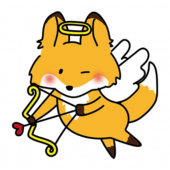 ハートの弓矢を引いている天使の格好をしたキツネ