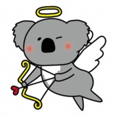 ハートの弓矢を引いている天使の格好をしたコアラ