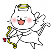 ハートの弓矢を引いている天使の格好をした白い猫