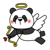 ハートの弓矢を引いている天使の格好をしたパンダ