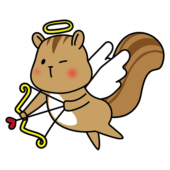 ハートの弓矢を引いている天使の格好をしたリス